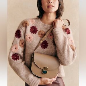 Sezane Floral Knit Sweater in Beige and Pink